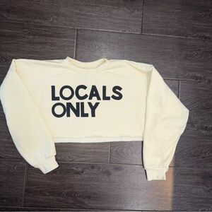 Aviator Nation Cream Crop Sweatshirt with Black "LOCALS ONLY" Logo